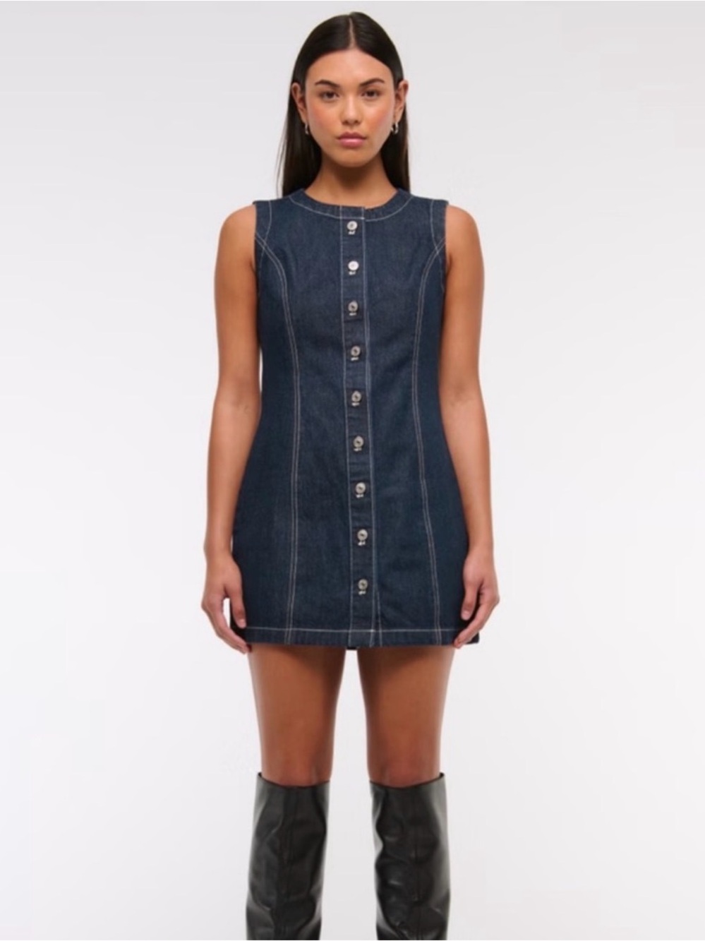 Abercrombie & Fitch Mara Sleeveless Dark Blue Denim Button-Front Mini Dress ST